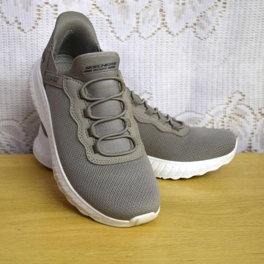 Skechers Womens 6 Slip-Ins Bobs Squad 117500 Taupe Shoes Hands Free Sneakers